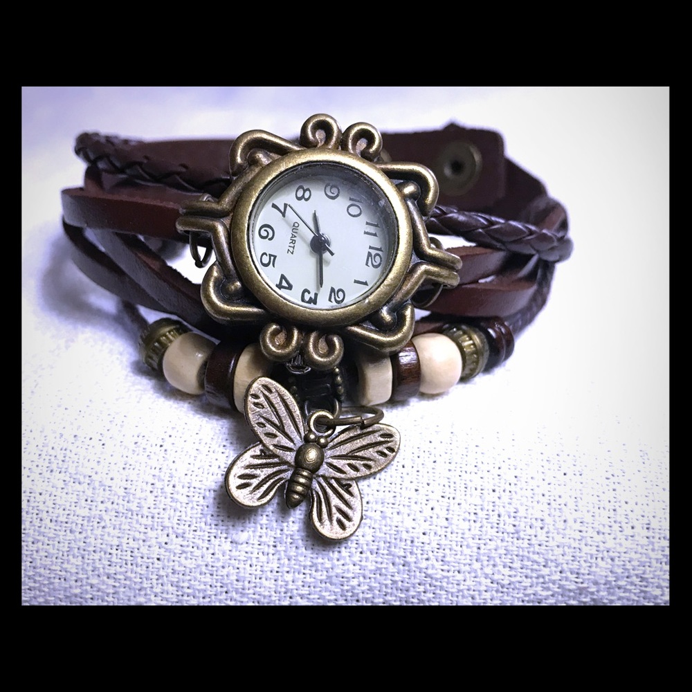 Butterfly charm watch Brown